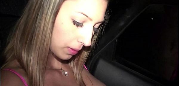  Kitty Jane is undressing in a car on the way to public sex gangbang dogging orgy